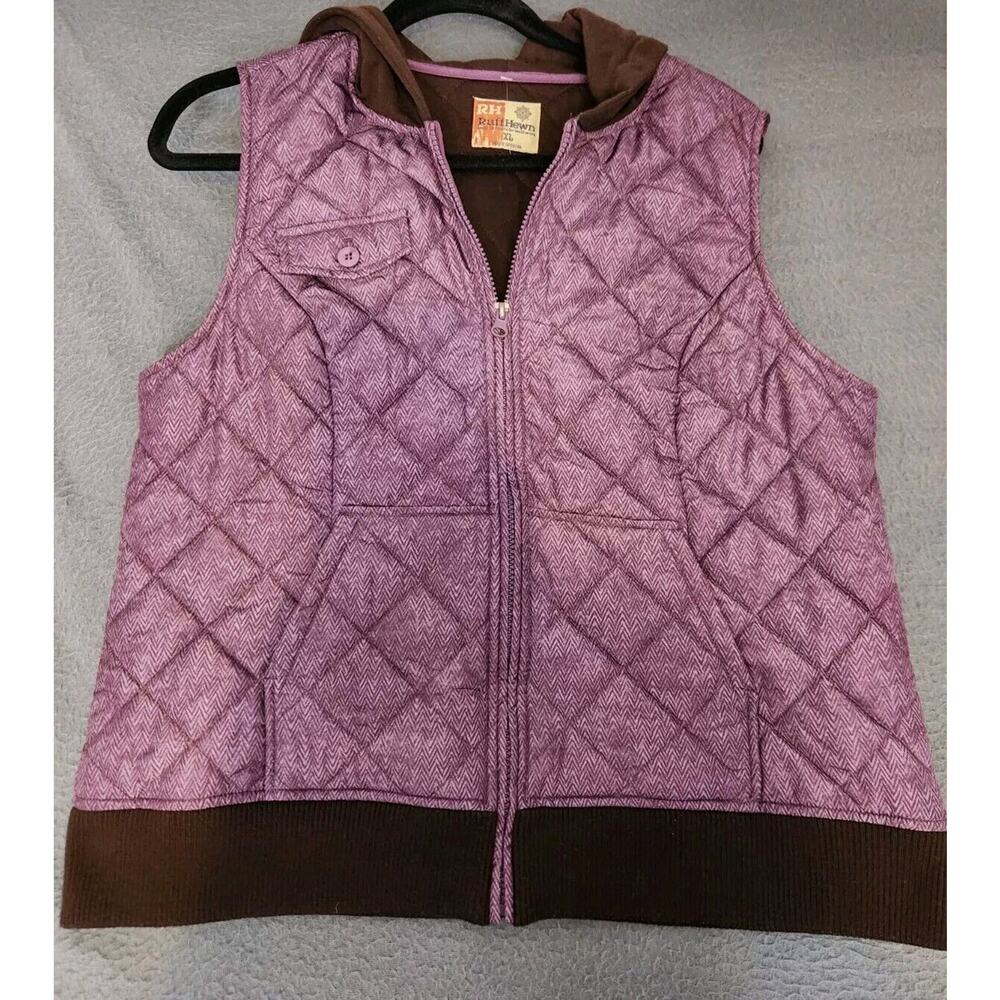 Ruff Hewn Women XL Pattern Full‎ Zip Puffer Vest Hoodie Polyester Pockets Jacket